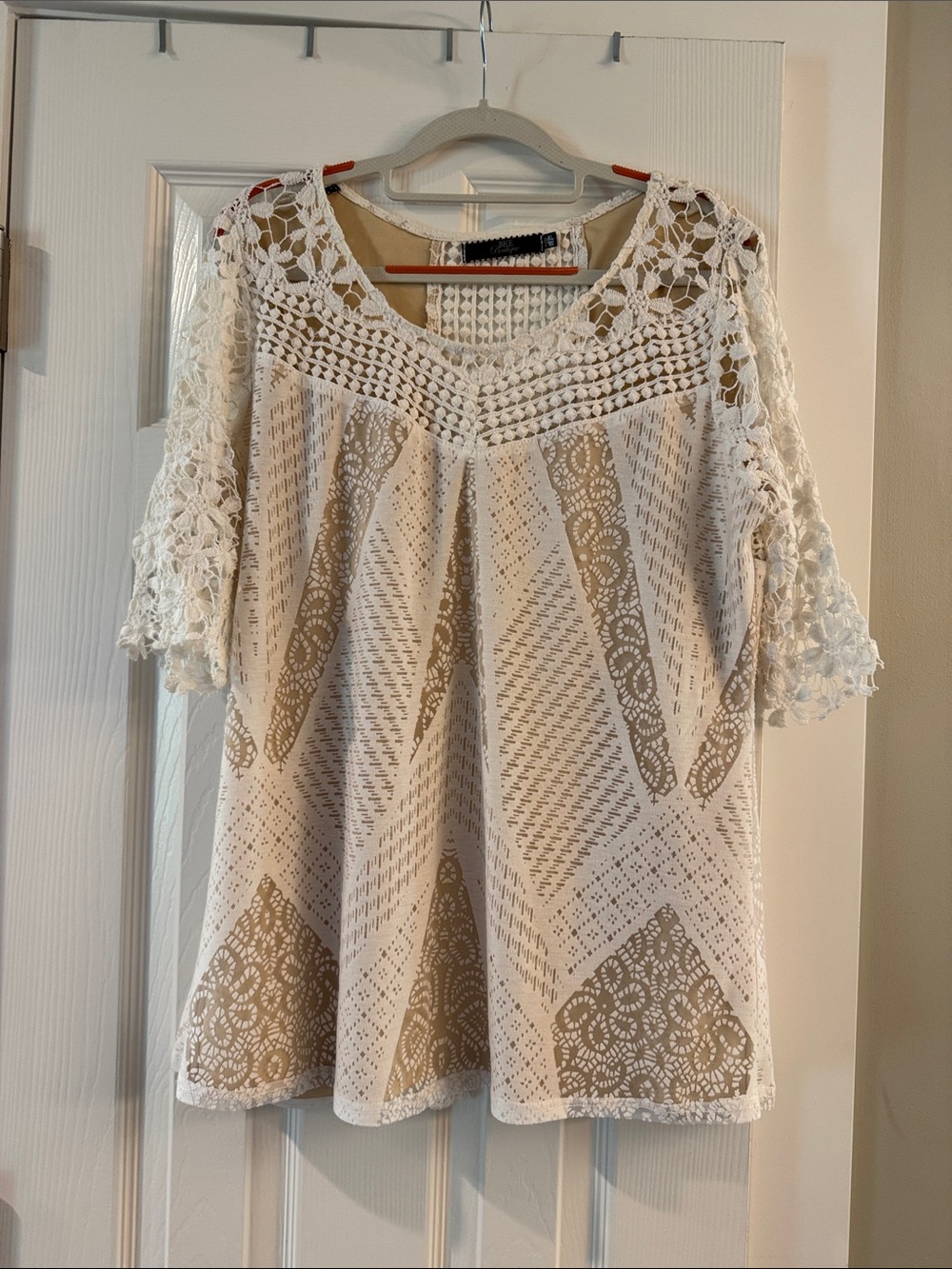 BKE Cream Crochet Lace Yoke Blouse